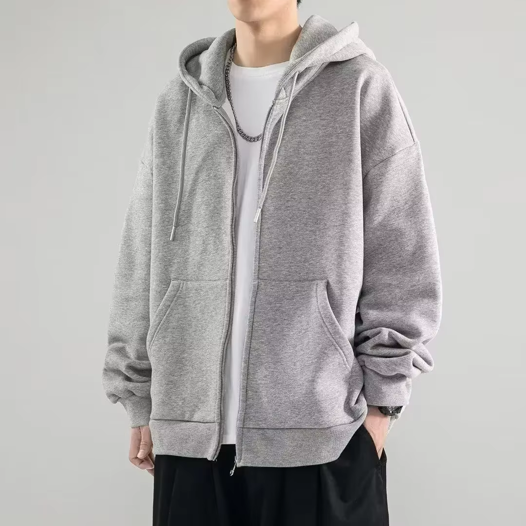 Vêtements masculins noir solide sweat pour hommes pleine fermeture éclair sweat à capuche hiver jeun