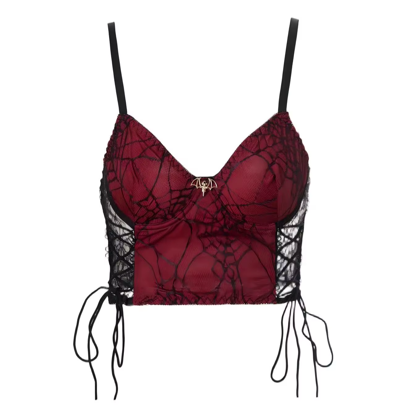 Crop top gothique à bretelles motif toile d'araignée, style rétro sombre, sexy et moulant, idéal com