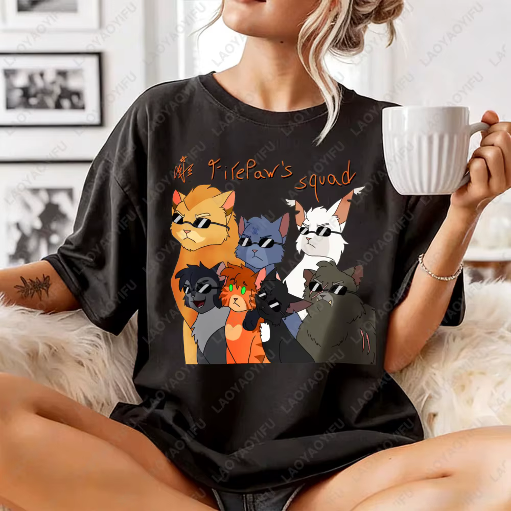 T-shirt unisexe en coton avec impression artistique Warrior Cats, haut d'été décontracté à la mode p
