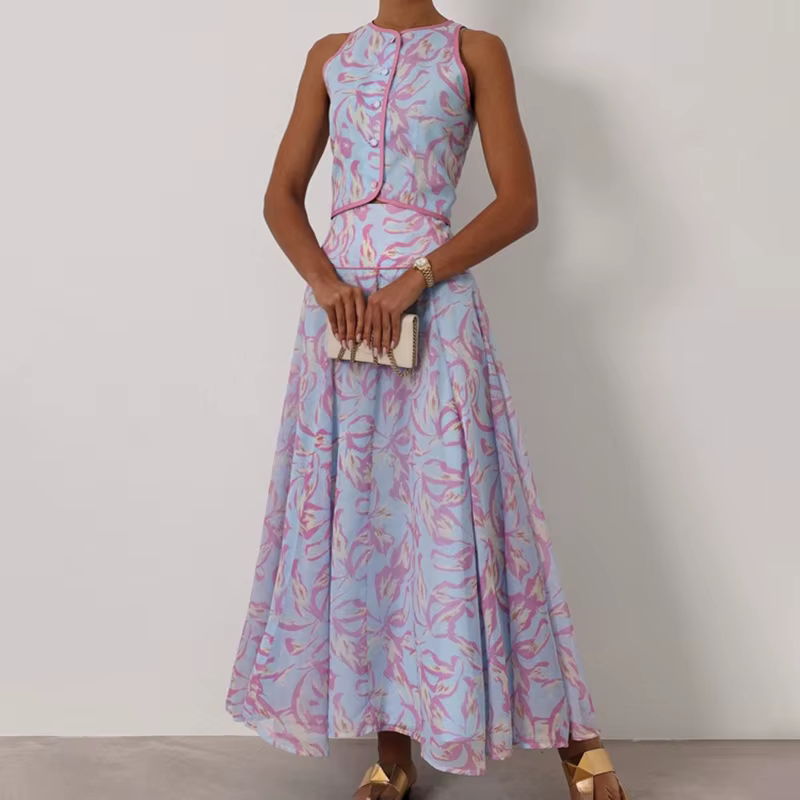 Nouvel ensemble bohème d'été sans manches, imprimé tendance, élégant pour les fêtes, ensemble pour f