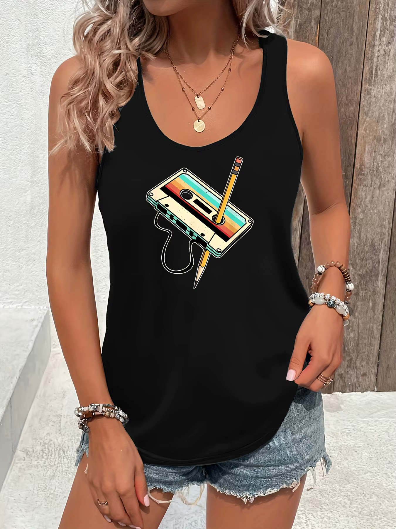 T-shirt d'été sans manches pour femmes, ample et personnalisé, attrape-rêves, maille imprimée, haut,