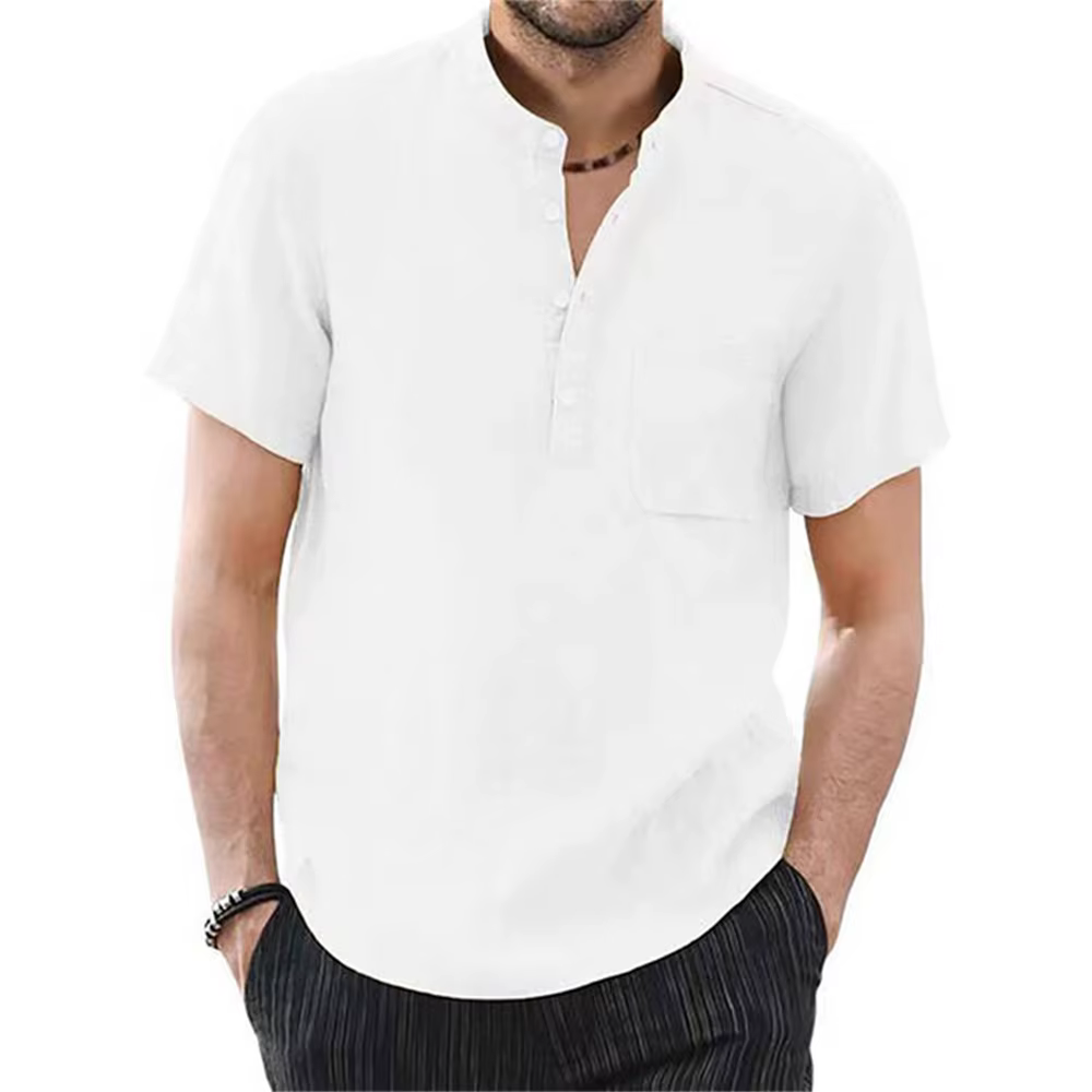 T-shirt à manches courtes pour hommes, en coton et lin, décontracté, couleur unie, chemise d'été, co