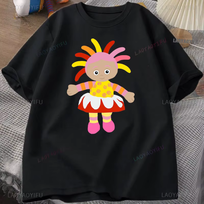 T-shirt à col rond Makka Pakka pour filles, pur coton, vêtements de base, dessin animé de jardin de