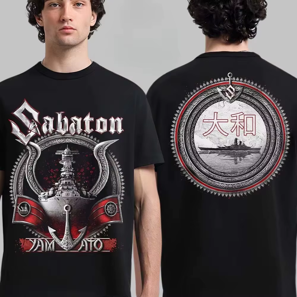 Sabaton Yamato Anchor & Ship Logo Graphic Tee Metal Streetwear Haut décontracté unisexe à manches co