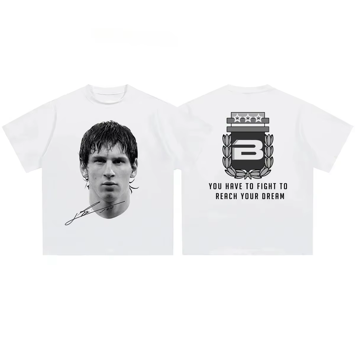 T-shirt imprimé avec les portraits des superstars du football Cristiano Ronaldo, Neymar, Lionel Mess