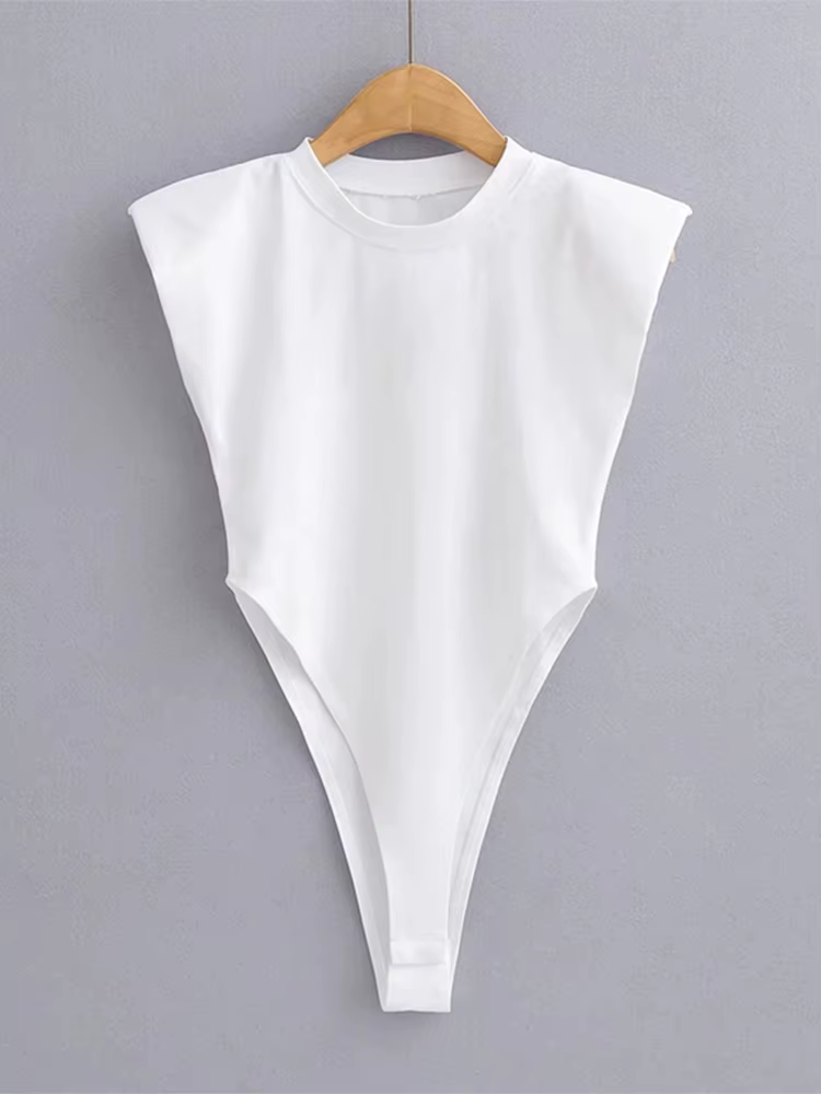 Hauts Sexy femmes été une pièce moulante Body rembourré épaule Body noir sans manches corps costumes