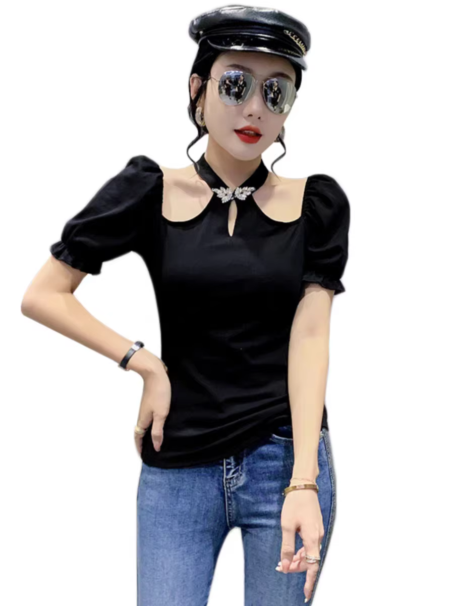 T-shirt manches courtes col licou femme, élégant, extensible, été, hors initié, chaud, doux