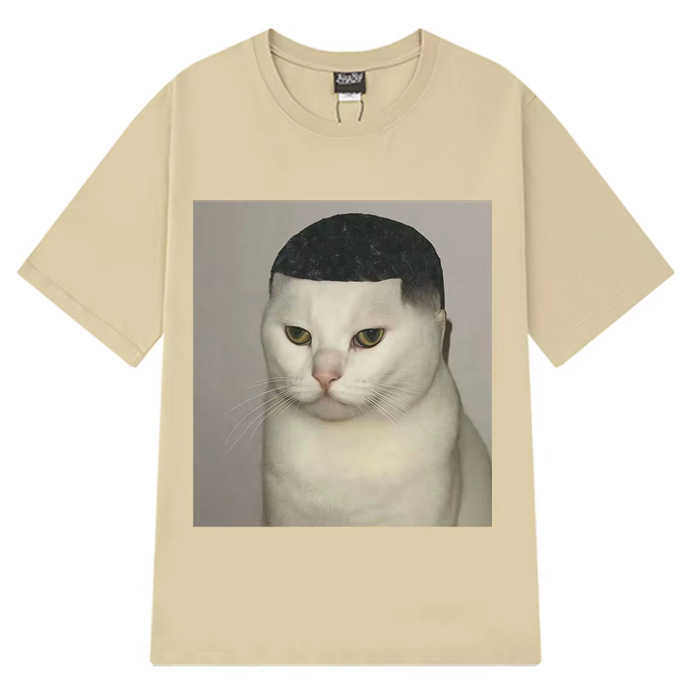 T-shirt humoristique avec motif de chat coupé à la tondeuse, style Harajuku, pour hommes et femmes, 