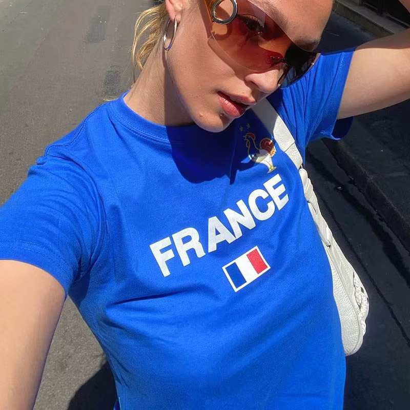 Y2K-T-shirt à Manches Courtes pour Femme, Haut Court Bleu, Streetwear, Gothique, Bébé, Vintage, Lett