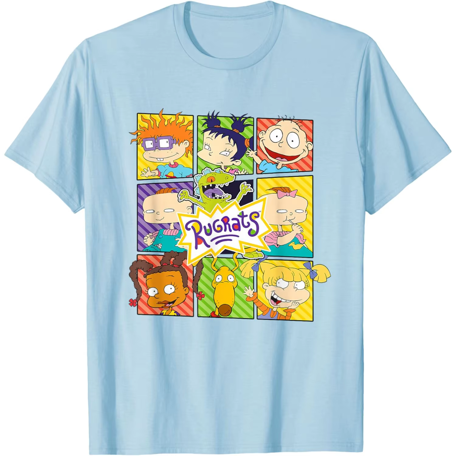 T-shirt à manches courtes en coton respirant à col rond avec motif des personnages de Rugrats pour h