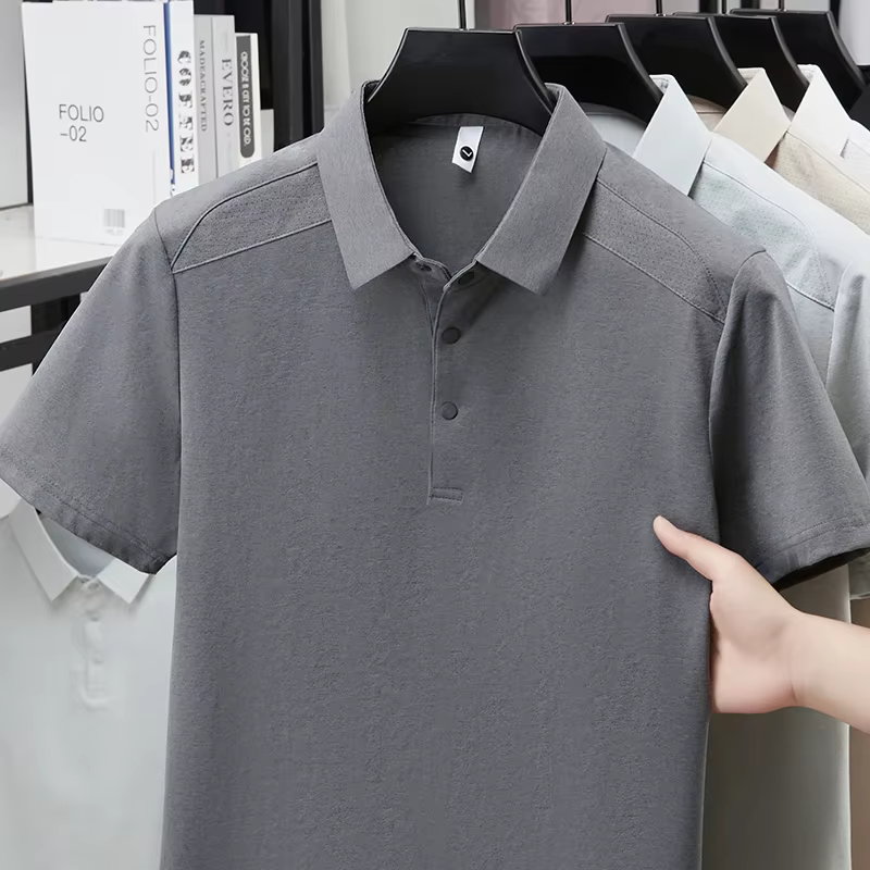 Polo pour homme à manches courtes, col à revers, tissu extensible doux, décontracté, pour le travail
