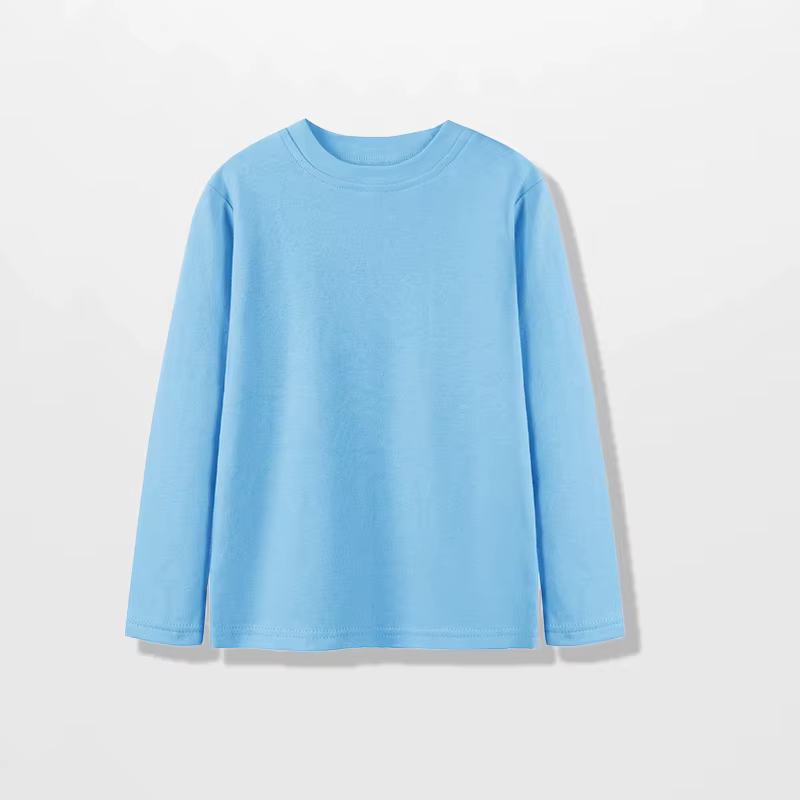 T-Shirt à manches longues pour jeunes, 100% coton, couleur unie, pour garçons et filles, t-shirts ac