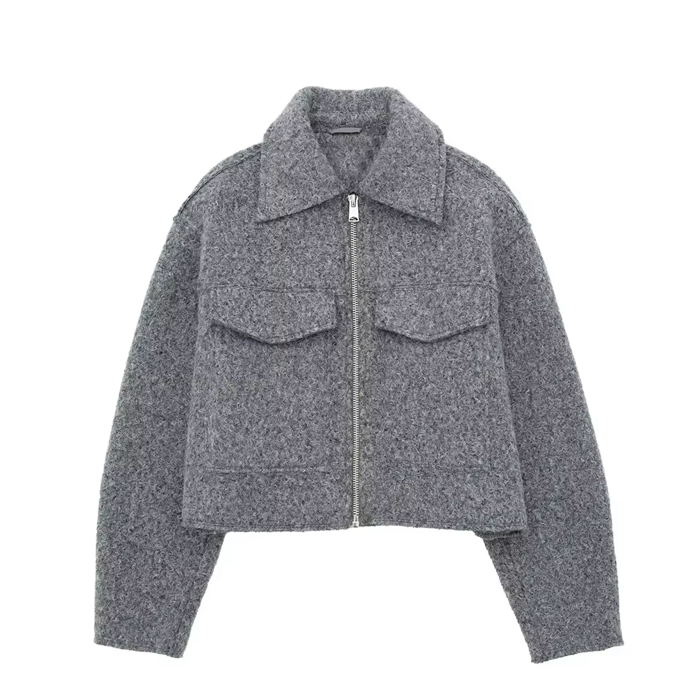 Willshela femmes mode avec poches gris avant vestes à glissière Vintage revers cou manches longues f