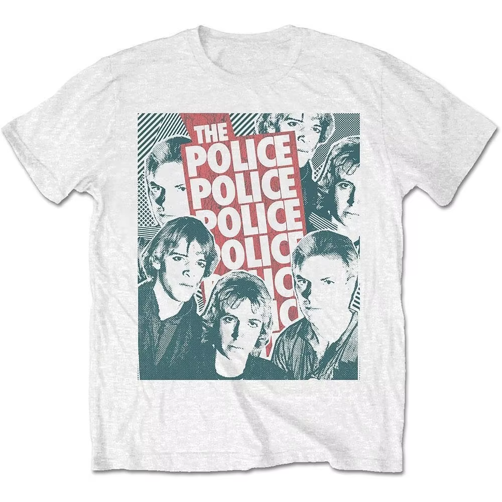 T-Shirt en coton avec impression de Portrait de groupe de pop art The Police, New Wave Rock Streetwe