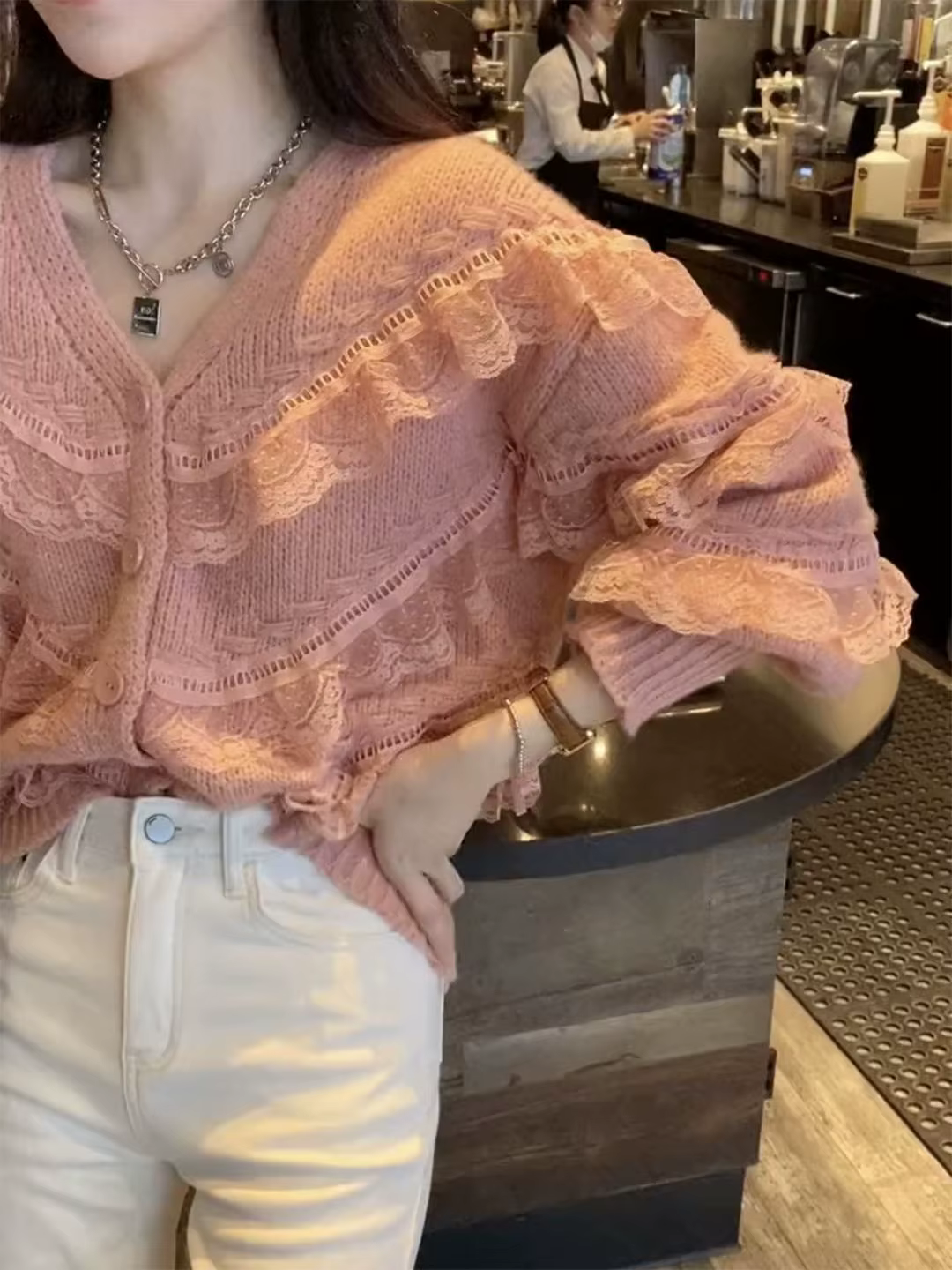 Cardigan en dentelle pour fille, petit manteau tricoté, printemps automne