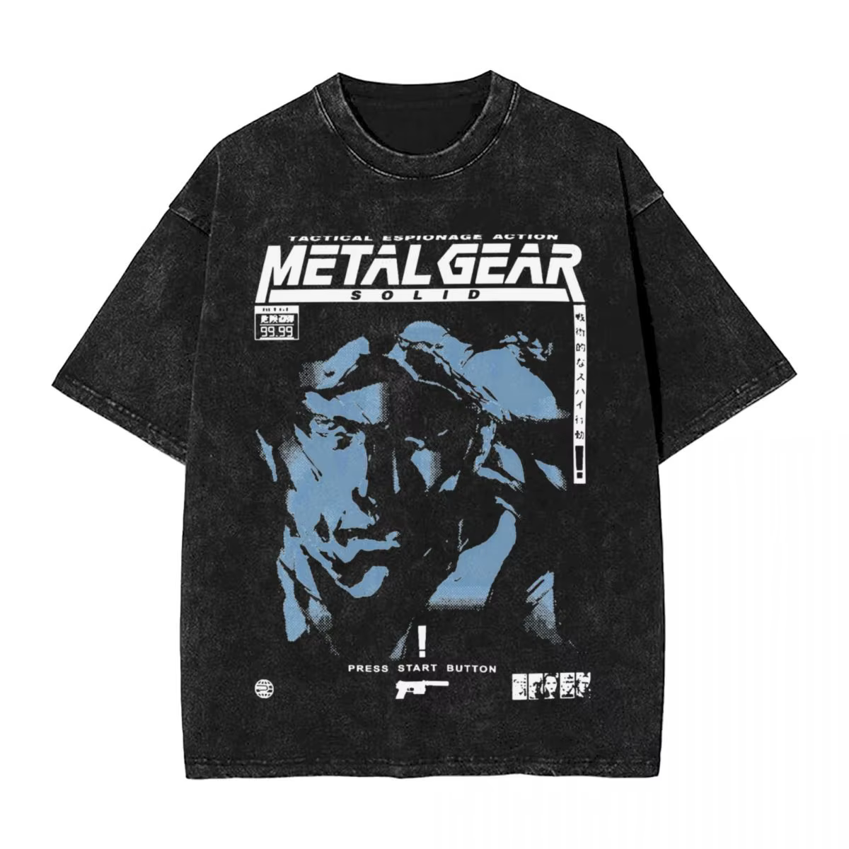 T-shirt à col rond en coton délavé pour homme, vêtements de jeu rétro, t-shirts à la mode, grande ta