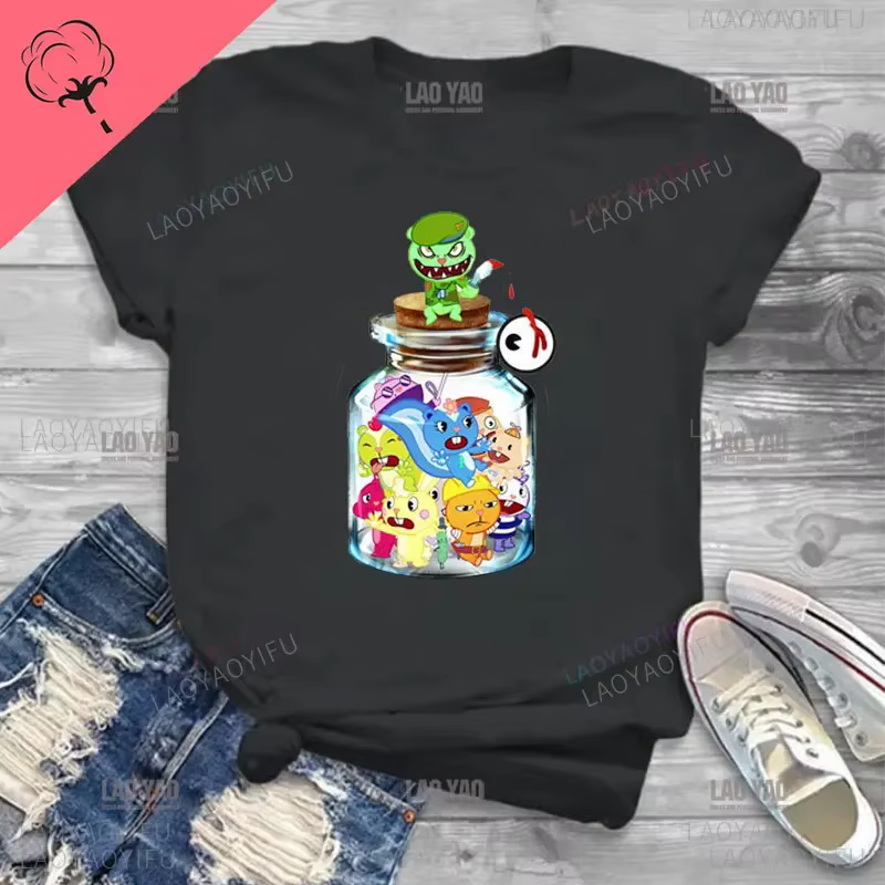2025 été dessin animé T-shirt mignon tous les personnages joyeux arbre amis câlin dames TStudent T-s