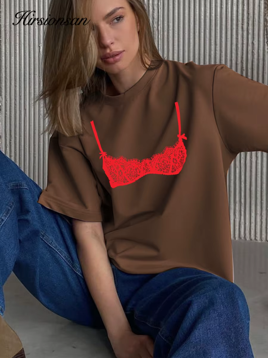 T-shirt Hirsionsan 100 % coton pour femme, nouvelle collection été 2026, coupe oversize, couleur uni