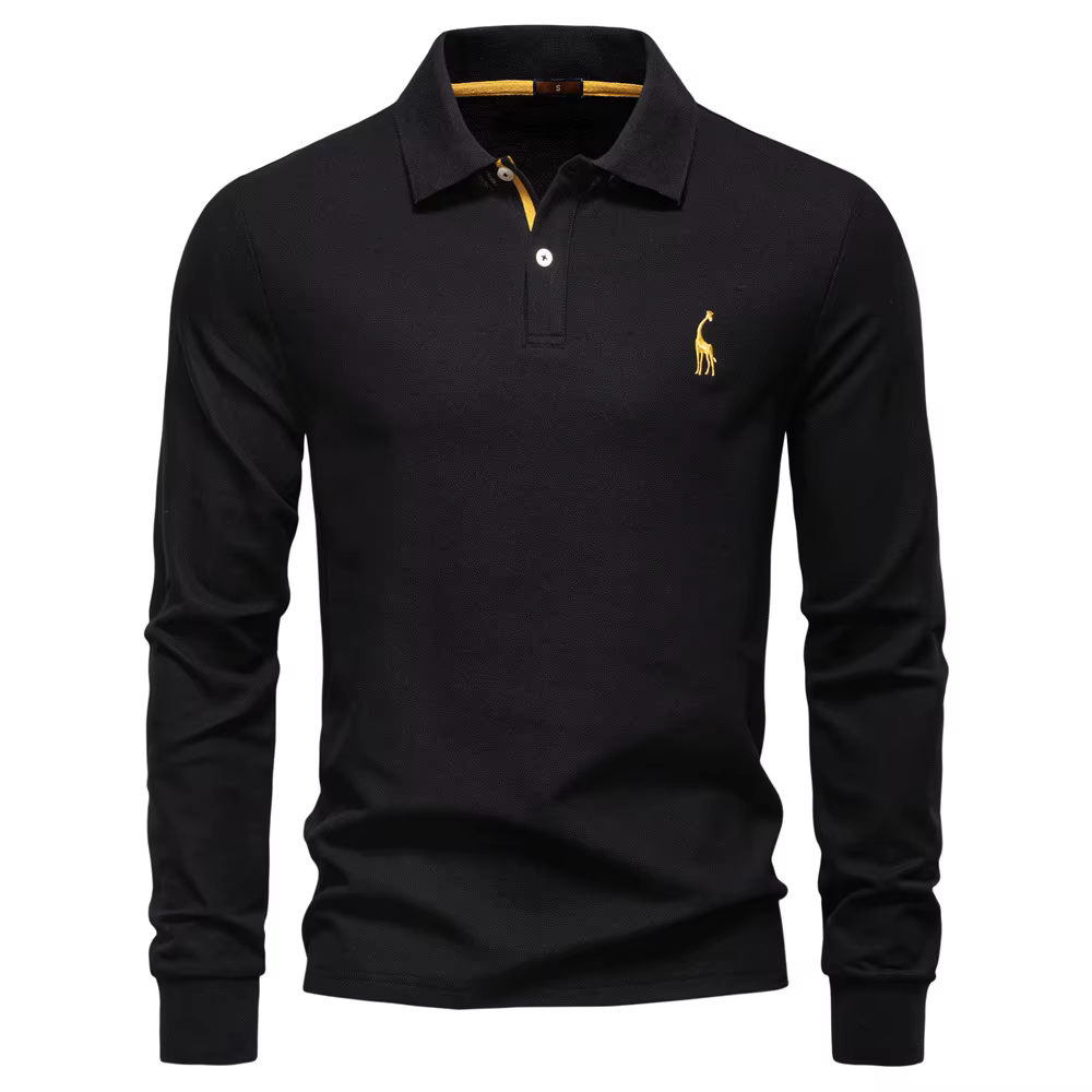 2025 automne Polo hommes broderie à manches longues coton mélange riche respirant Polos couleur unie