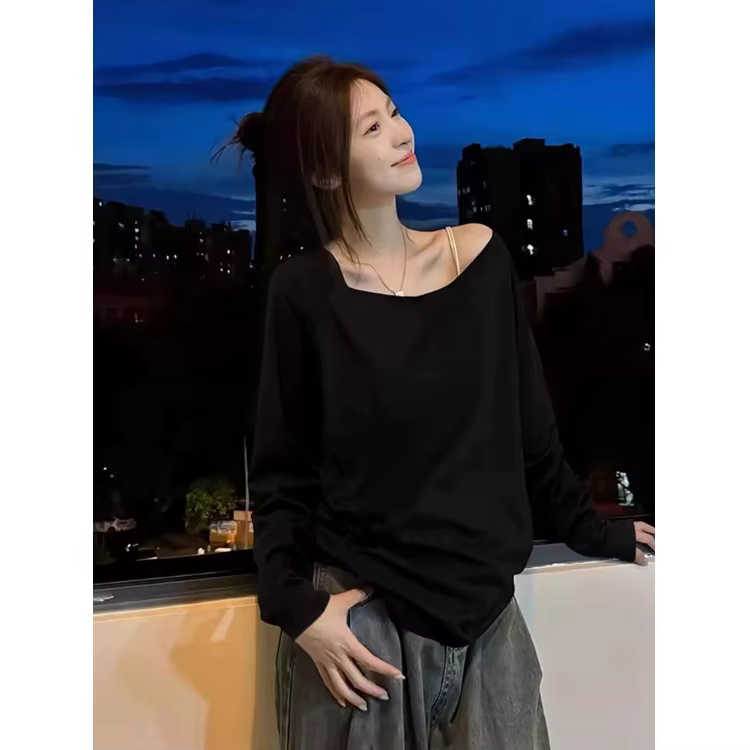 T-shirt asymétrique épaule dénudée à manches longues pour femmes, sexy, épaules dénudées, ample, sty