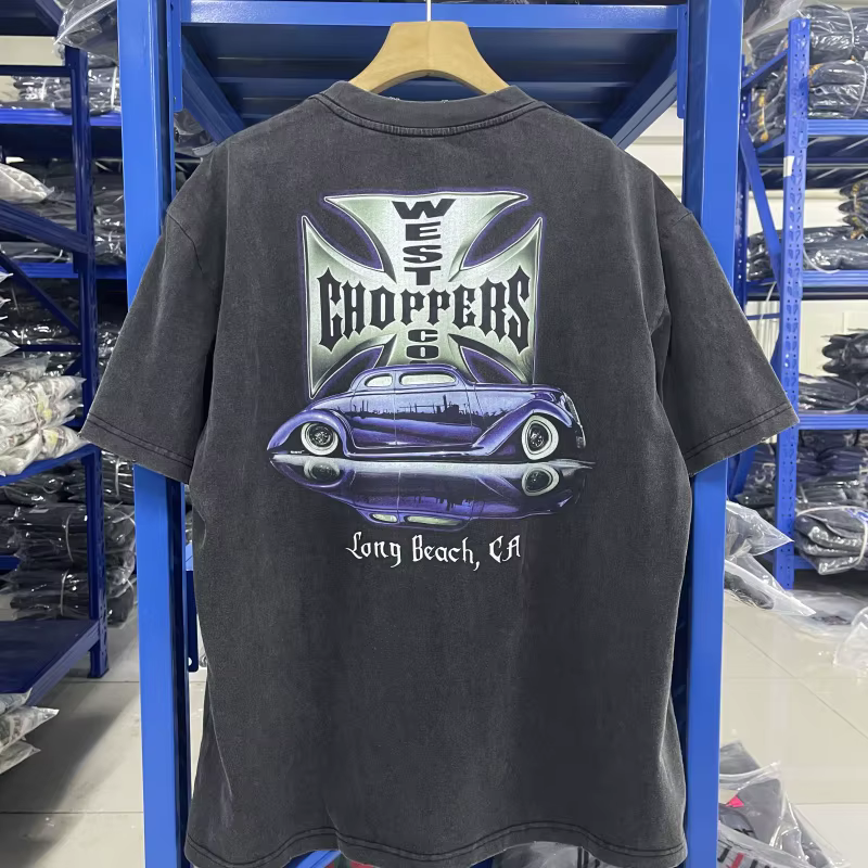 Été Vintage West Coast Choppers Imprimé Lavage T-Shirt Femmes Coton Respirant Rétro Biker Style Coup