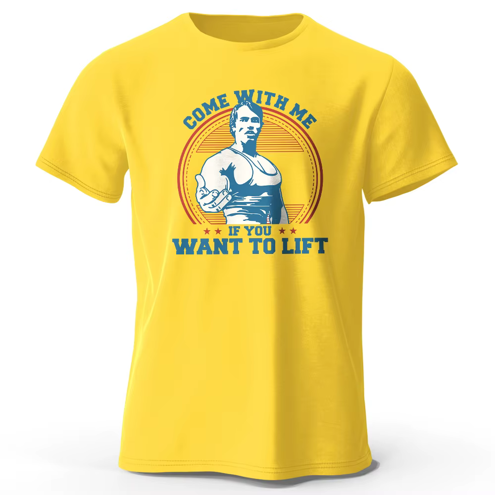 T-shirt graphique de fitness pour hommes, imprimé vintage Arnold Schwarzenegger Lifting Quote, 100%