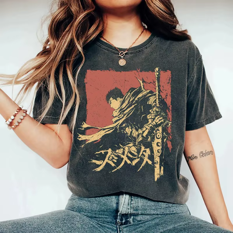 T-shirt Berserk : Guts Armor, T-shirt vintage Anime Manga, T-shirt d'été unisexe en coton ample et r