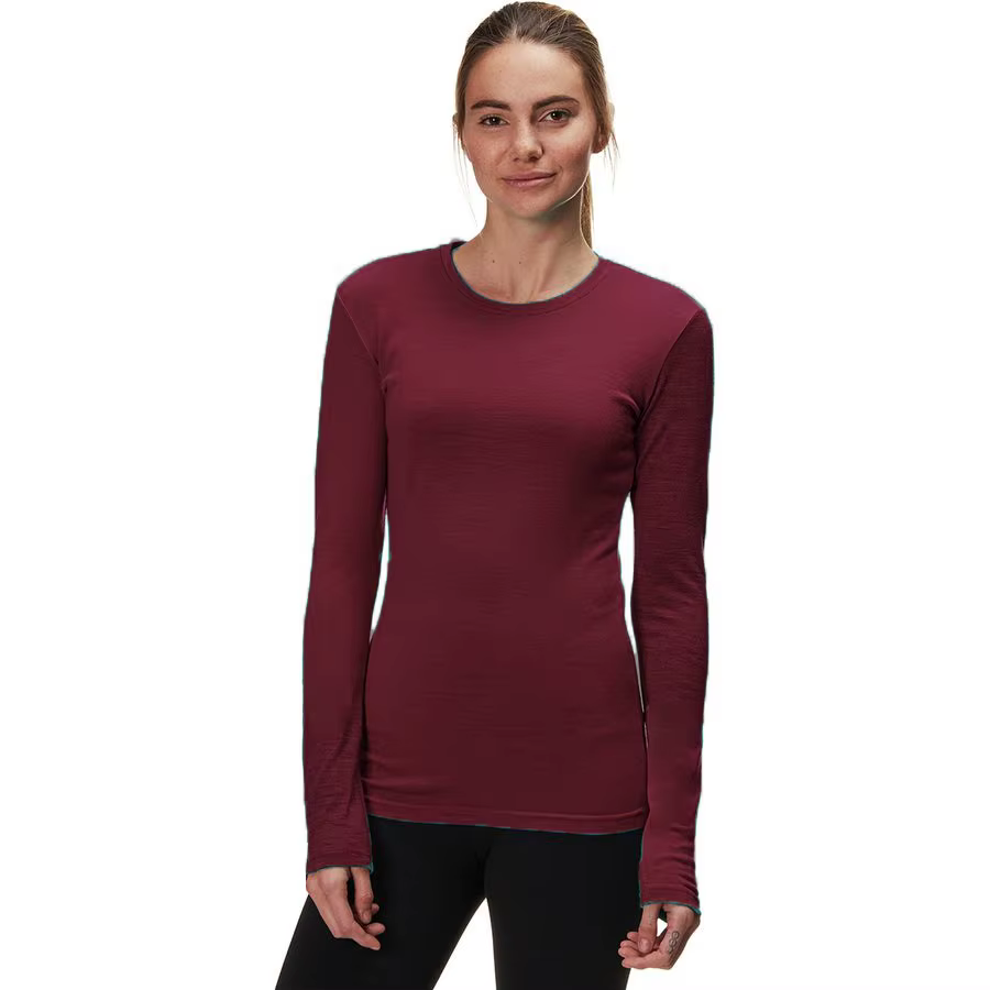 T-shirt à col rond 100% laine mérinos pour femmes Chemises à manches longues en laine mérinos Couche