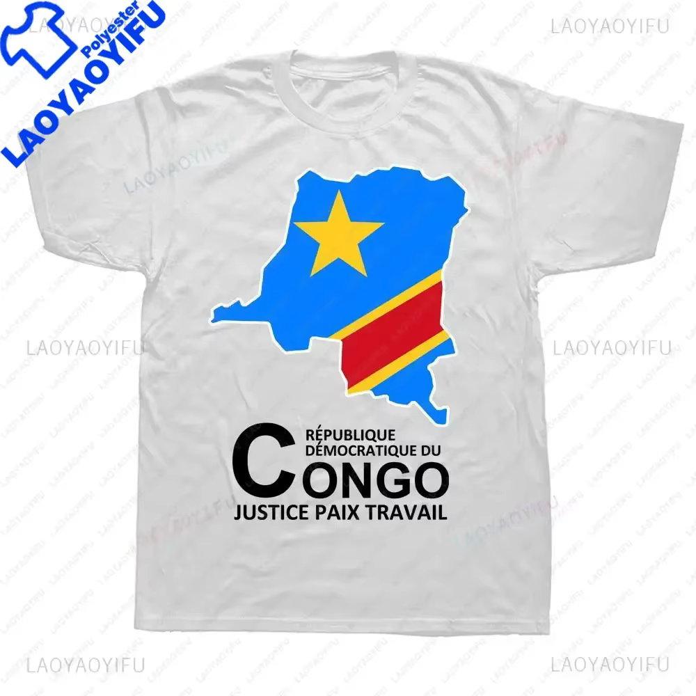 T-shirt manches courtes pour homme, estival et décontracté, avec carte du pays imprimée, Congo, COD,