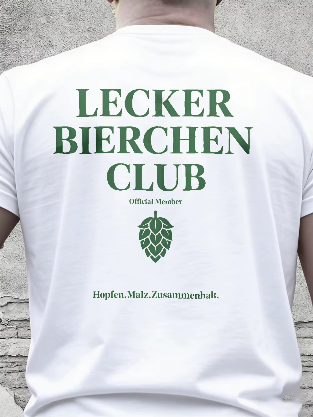 Lecker Bierchen Club - T-shirt blanc conçu pour les amateurs de bière, avec un motif houblon et malt