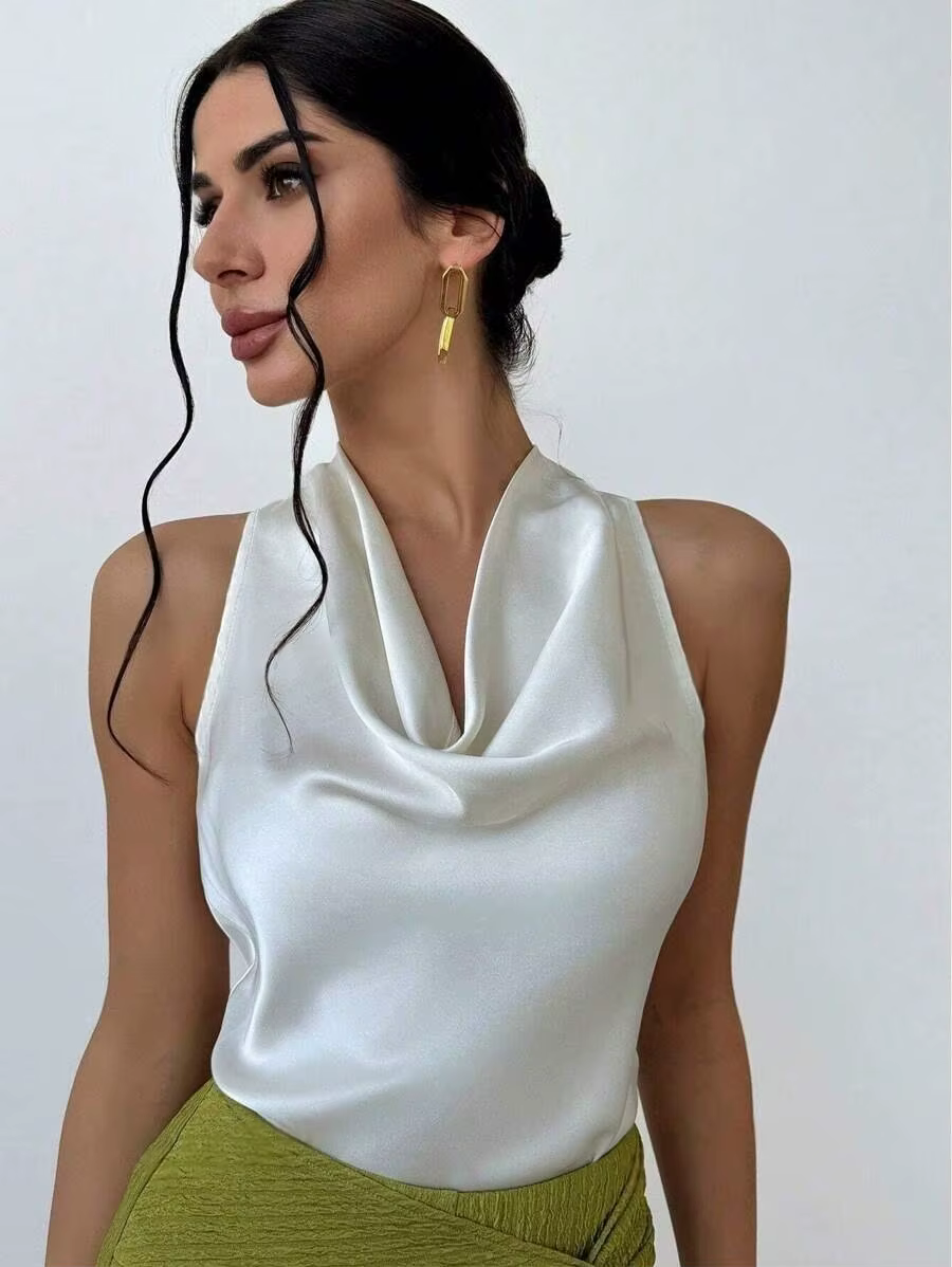 Nouveauté 2026 – Débardeurs en satin pour femme, style licou, sexy, lisses, épaules dénudées, sans m
