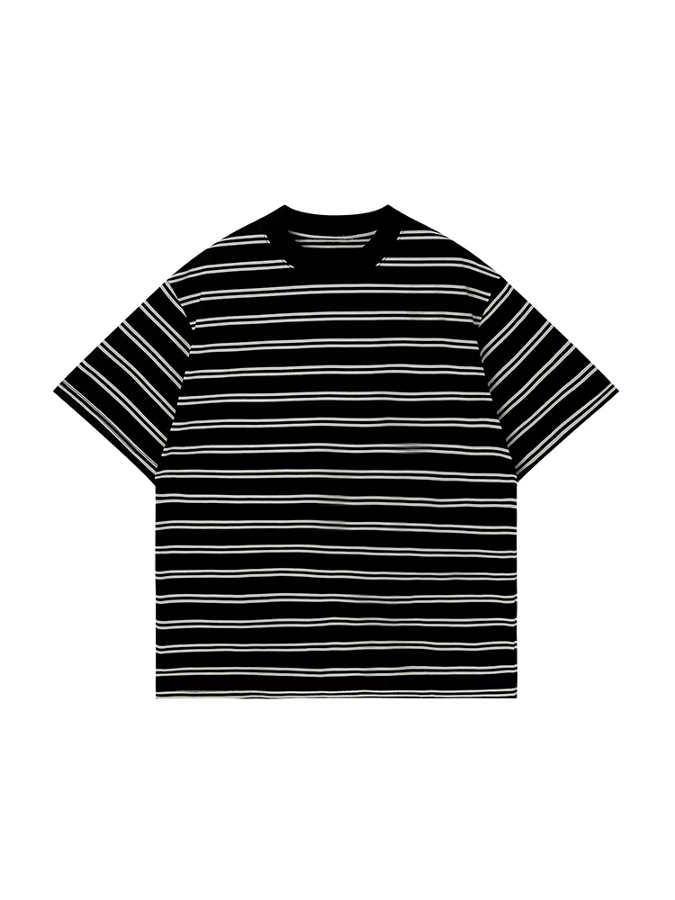 T-Shirt rayé noir et blanc pour hommes, basique, Simple, décontracté, surdimensionné, à manches cour