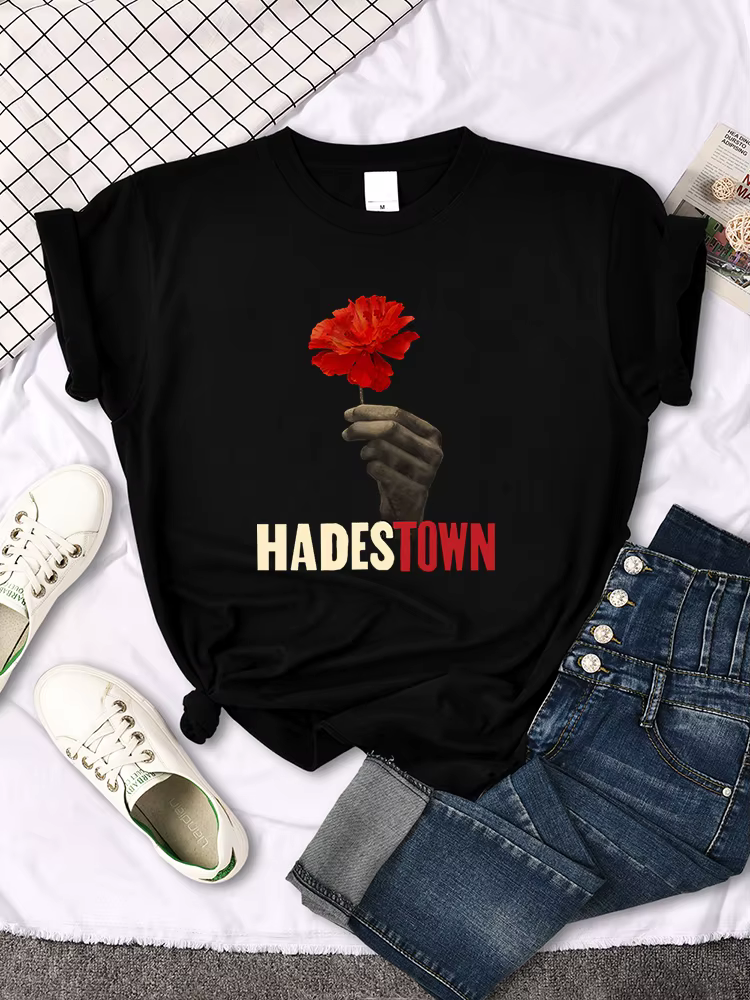 T-shirt manches courtes femme, estival et décontracté, avec la vieille chanson triste de Hadestown,