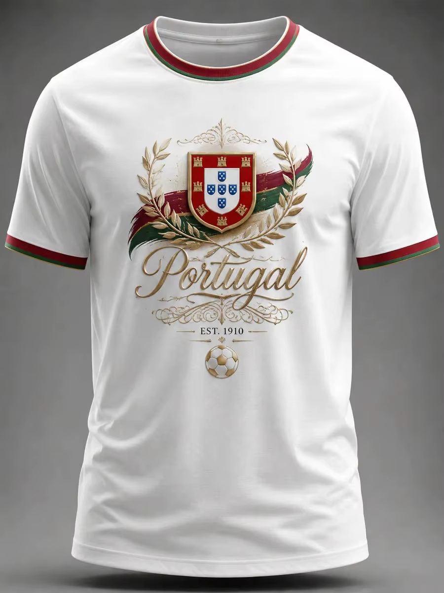 T-shirt de supporter de football du Portugal à manches courtes, respirant, séchage rapide, style str