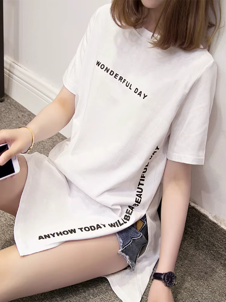 T-shirt manches courtes femme, ample, ample, en coton, imprimé jour de merveilles, été