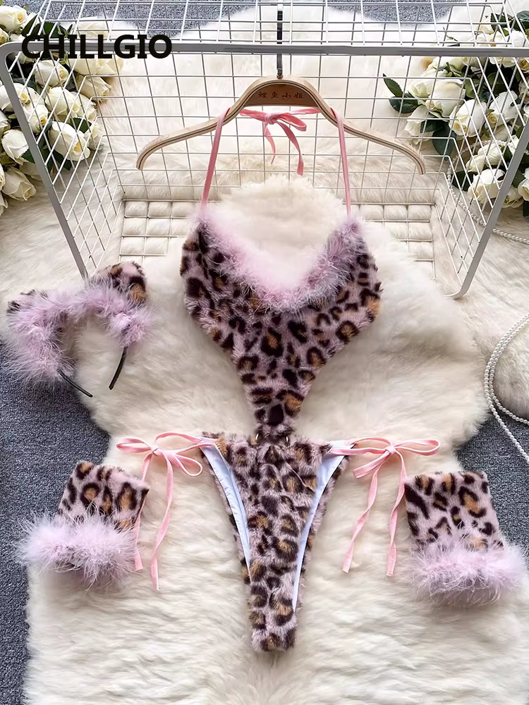 CHILLGIO femmes imprimé léopard velours body mode une pièce combinaison Catsuit licou Vintage moulan