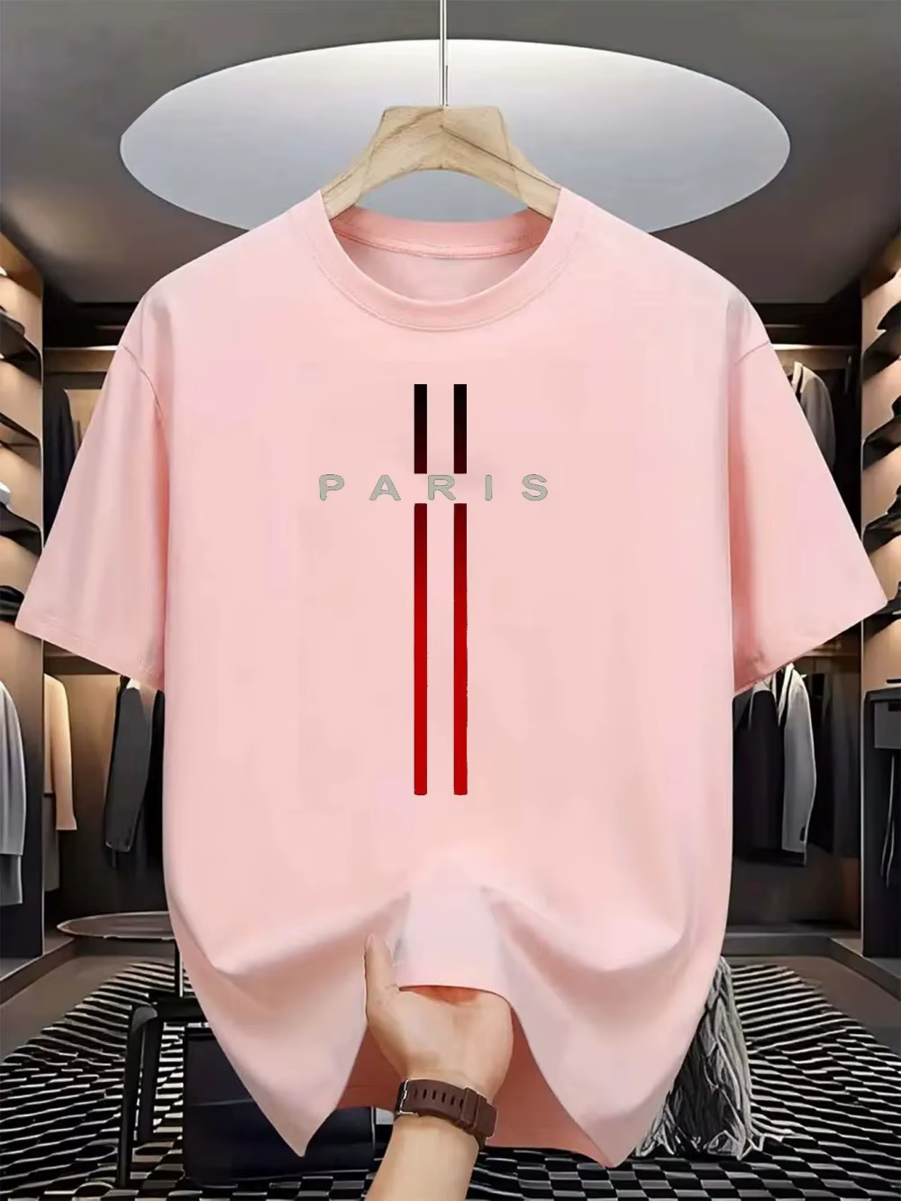 T-shirt col rond pour hommes, nouveau tissu polyester, confortable et respirant, motif imprimé de le