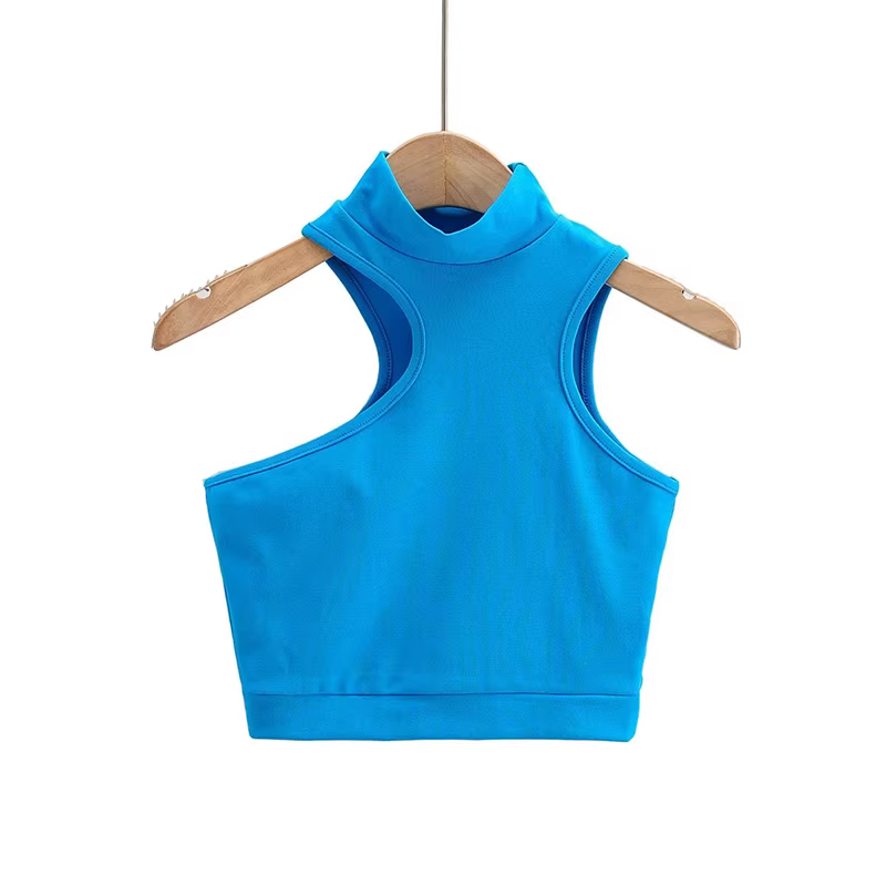 Haut court asymétrique à col roulé pour femme, haut précieux avec découpe active