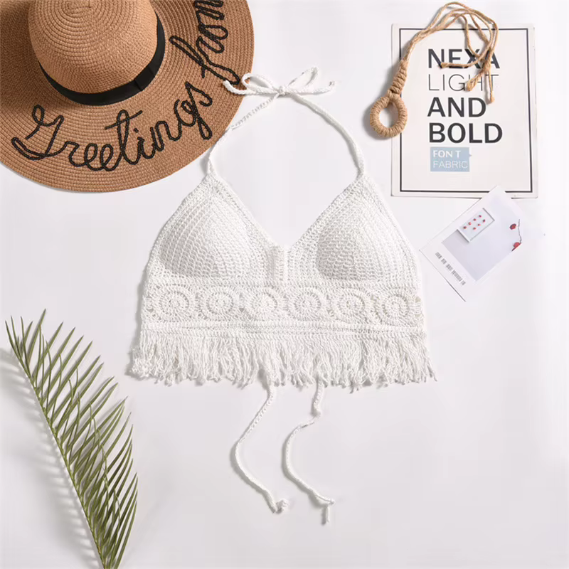 Haut de Style bohémien, coussin de poitrine, débardeur suspendu au cou, dos nu, Sexy, plage, petit j