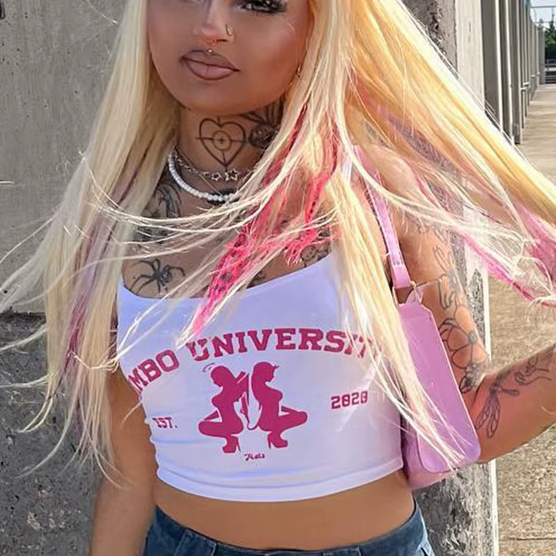 Y2k Harajuku Punk graphiques sans manches Sexy haut court vêtements pour femmes 2023 Vintage lettre