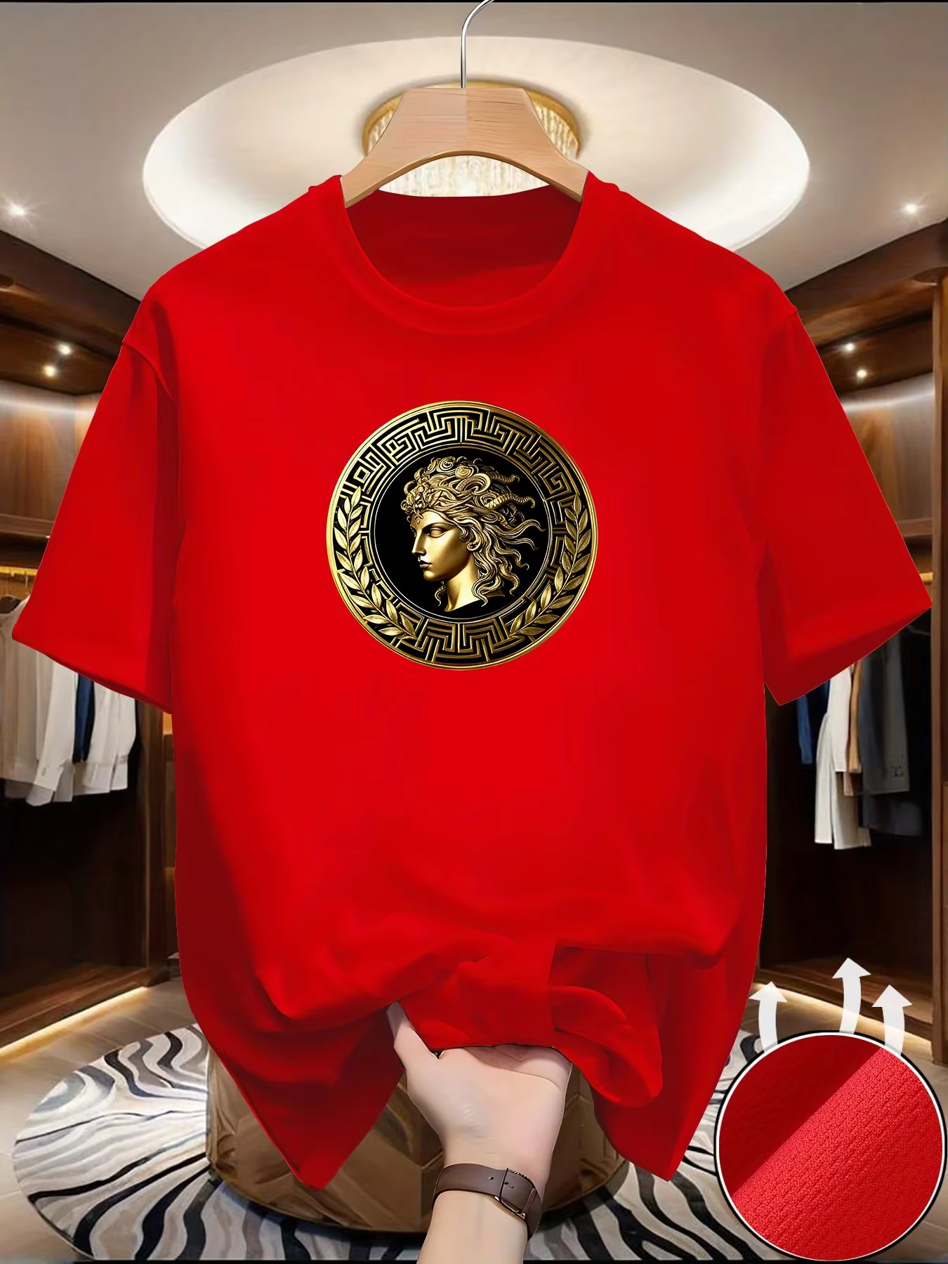 T-shirt Homme Imprimé Visage Latéral, Séchage Rapide, Manches Courtes, Décontracté, Sportif, Été, Ex