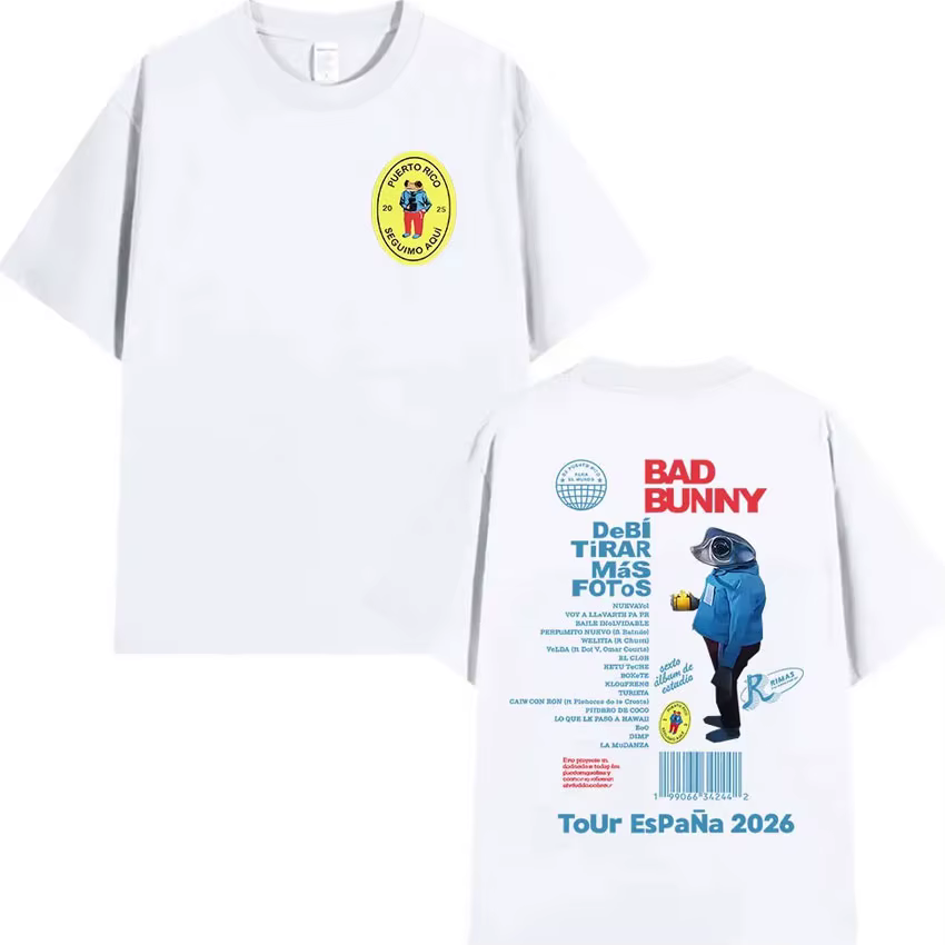 Rappeur Bad Bunny Tour 2025 Album Merch T-shirts Debi Tirar Mas Fotos DTMF graphiques T-shirts unise