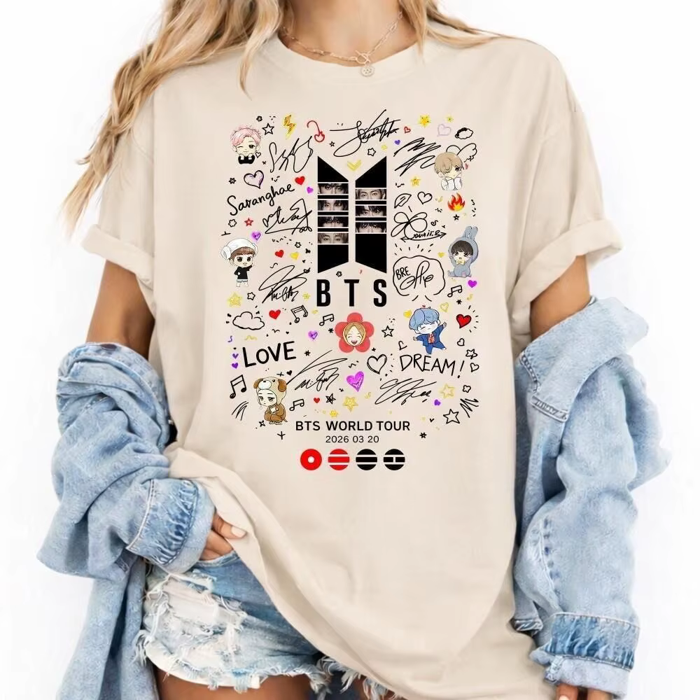 T-shirt de concert BTS World Tour 2026, merch Bangtan Kpop Army, cadeau pour les fans, été 2026, nou