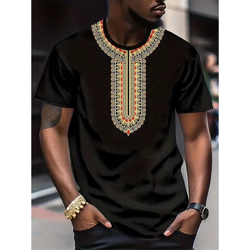 T-Shirt à motif ethnique africain pour hommes, Tribal Dashiki imprimé en 3D, décontracté, manches co