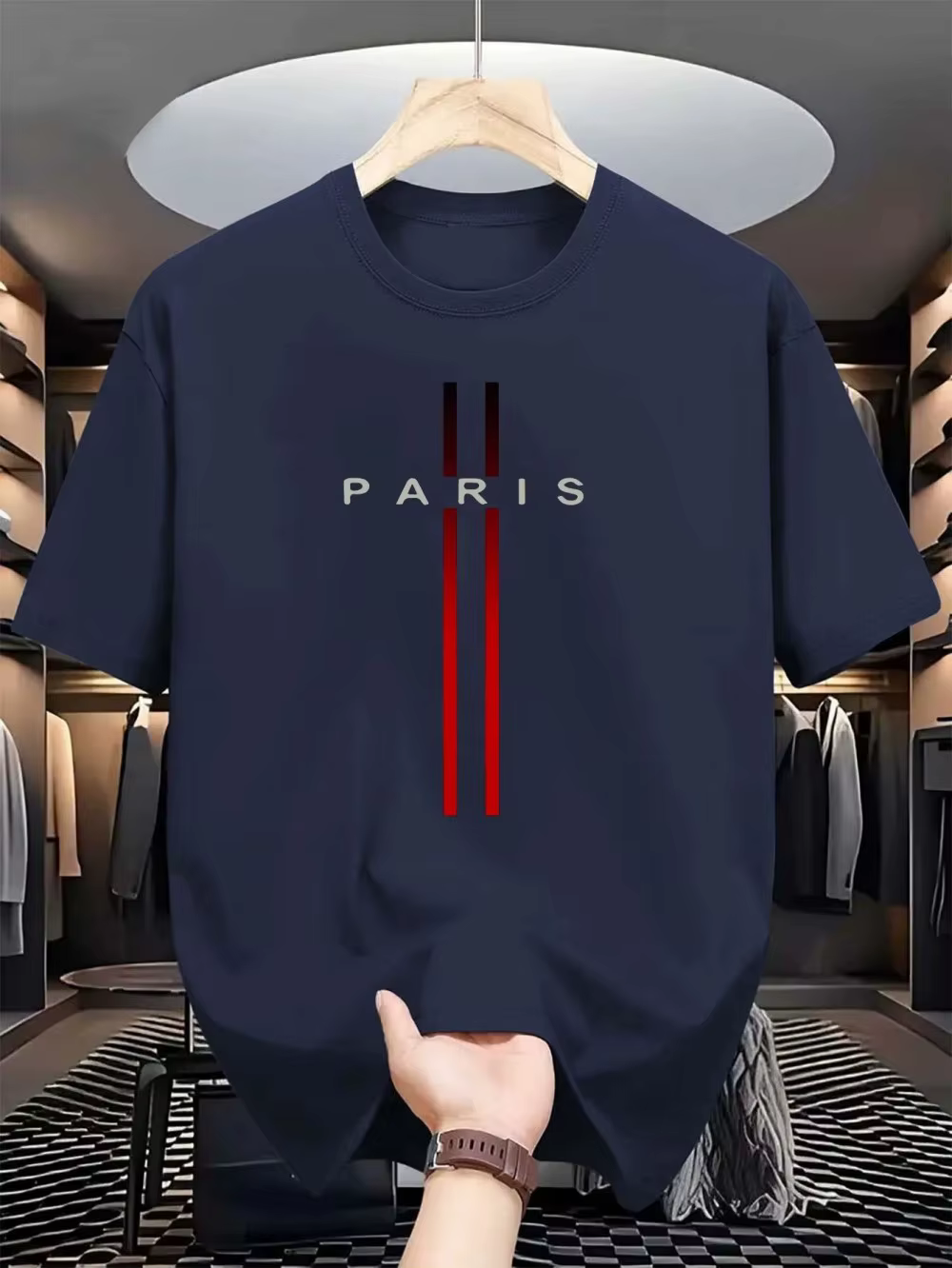 T-shirt col rond pour hommes, nouveau tissu polyester, confortable et respirant, motif imprimé de le