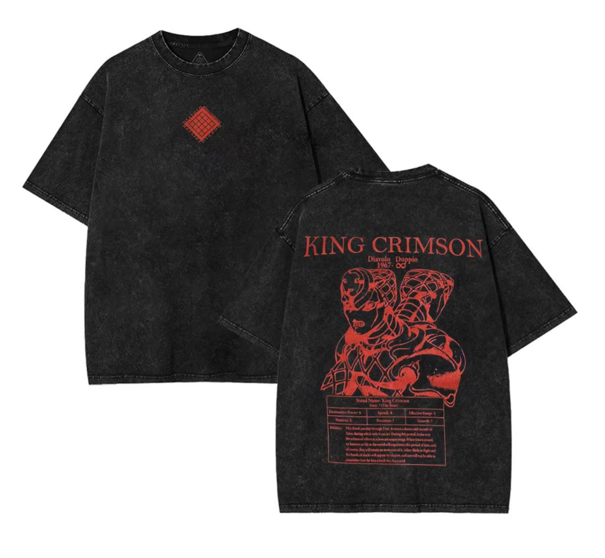 Diavolo King Crimson Jojo Bizarre Adventure T-shirt décontracté en coton lavé à col rond à manches c