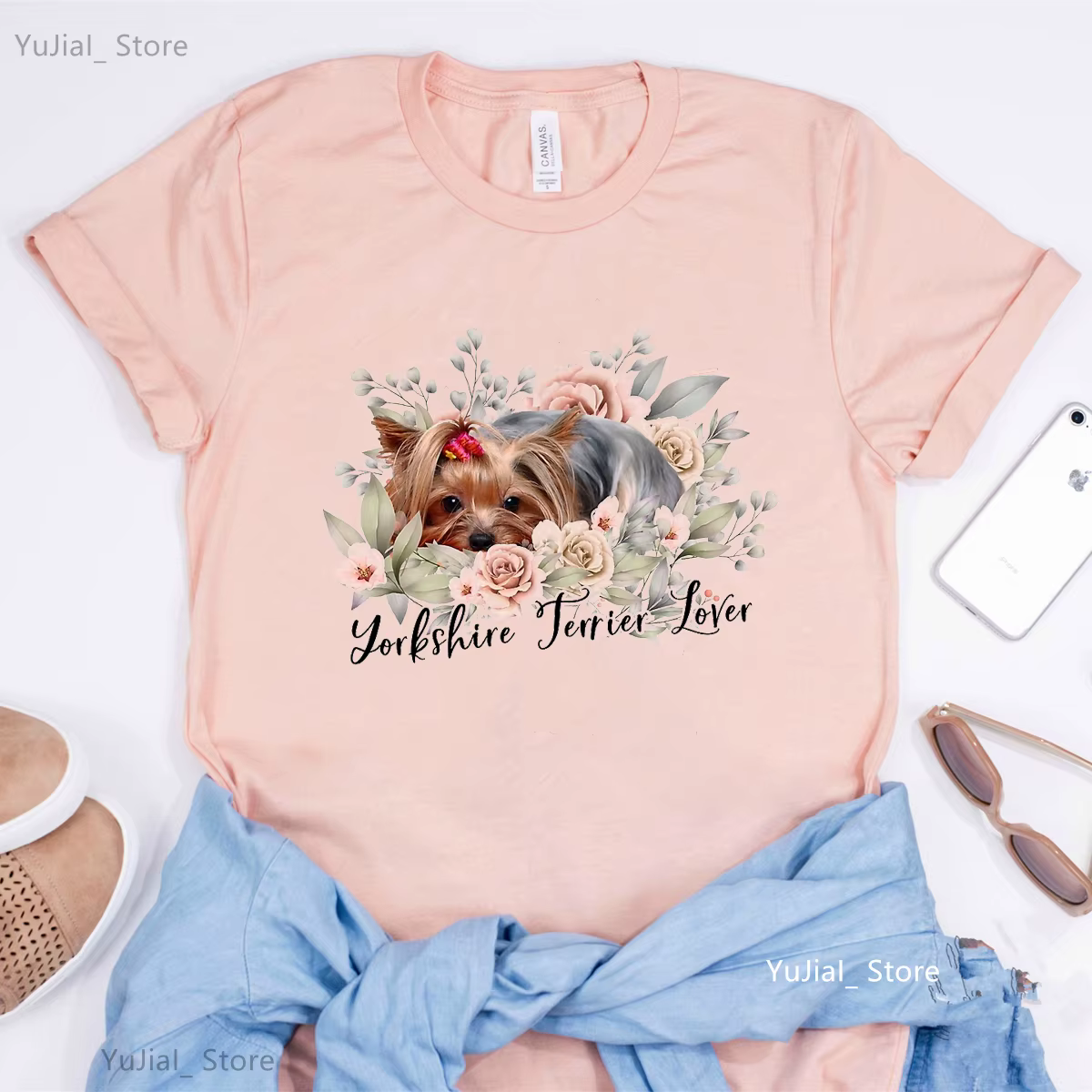 T-shirt femme, amant de Terrier, Chihuahua, Bulldog, Ausds, Yorkshire, Harajuku, Kawaii, fleur, rose