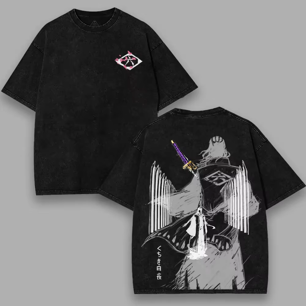T-shirt BLEACH Kuchiki Byakuya Anime Vintage Lavé Oversize Manches Courtes Été 100% Coton Vêtements