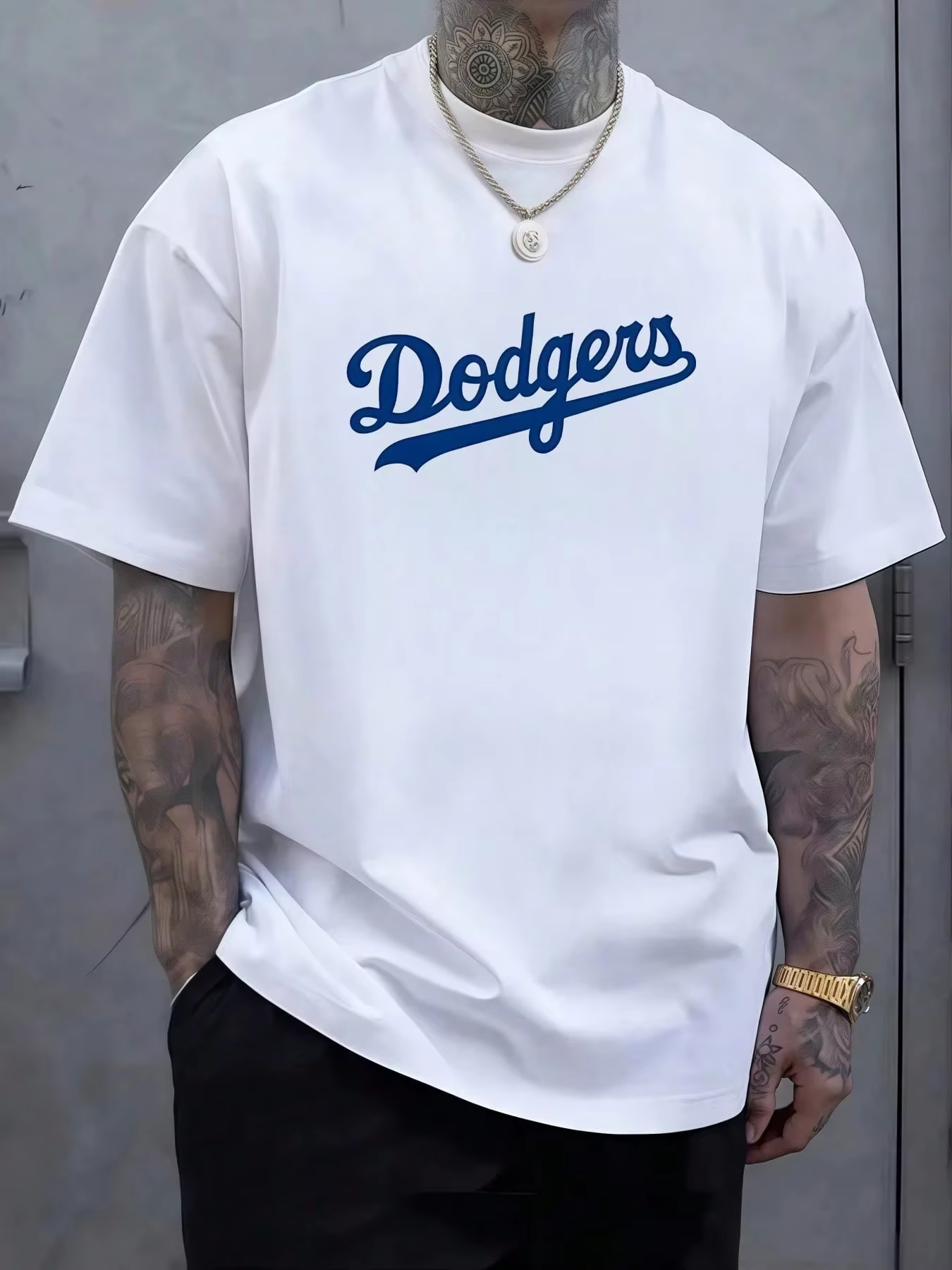 Chemise/T-shirt pour homme bleu foncé avec lettres imprimées, T-shirt de sport et de fitness à la mo