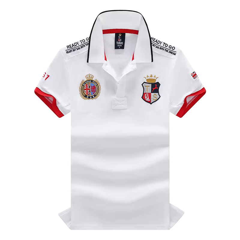 Polo pour homme, Angleterre, Grande-Bretagne, style royal, décontracté, sport, fête, coton, broderie
